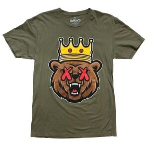 BAWS King Crown Angry Bear Graphic Olive Green Short Sleeve T-Shirt Men's Medium